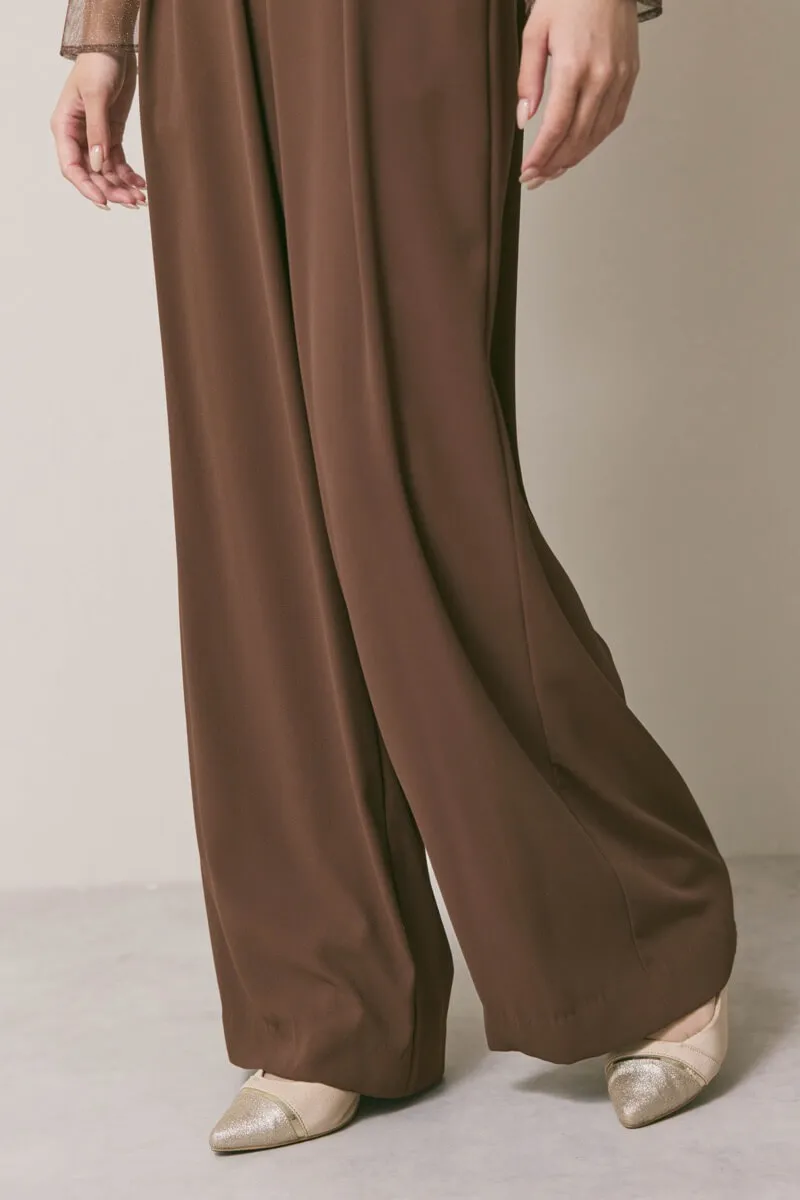 ブラウンのラメチュールパンツドレス