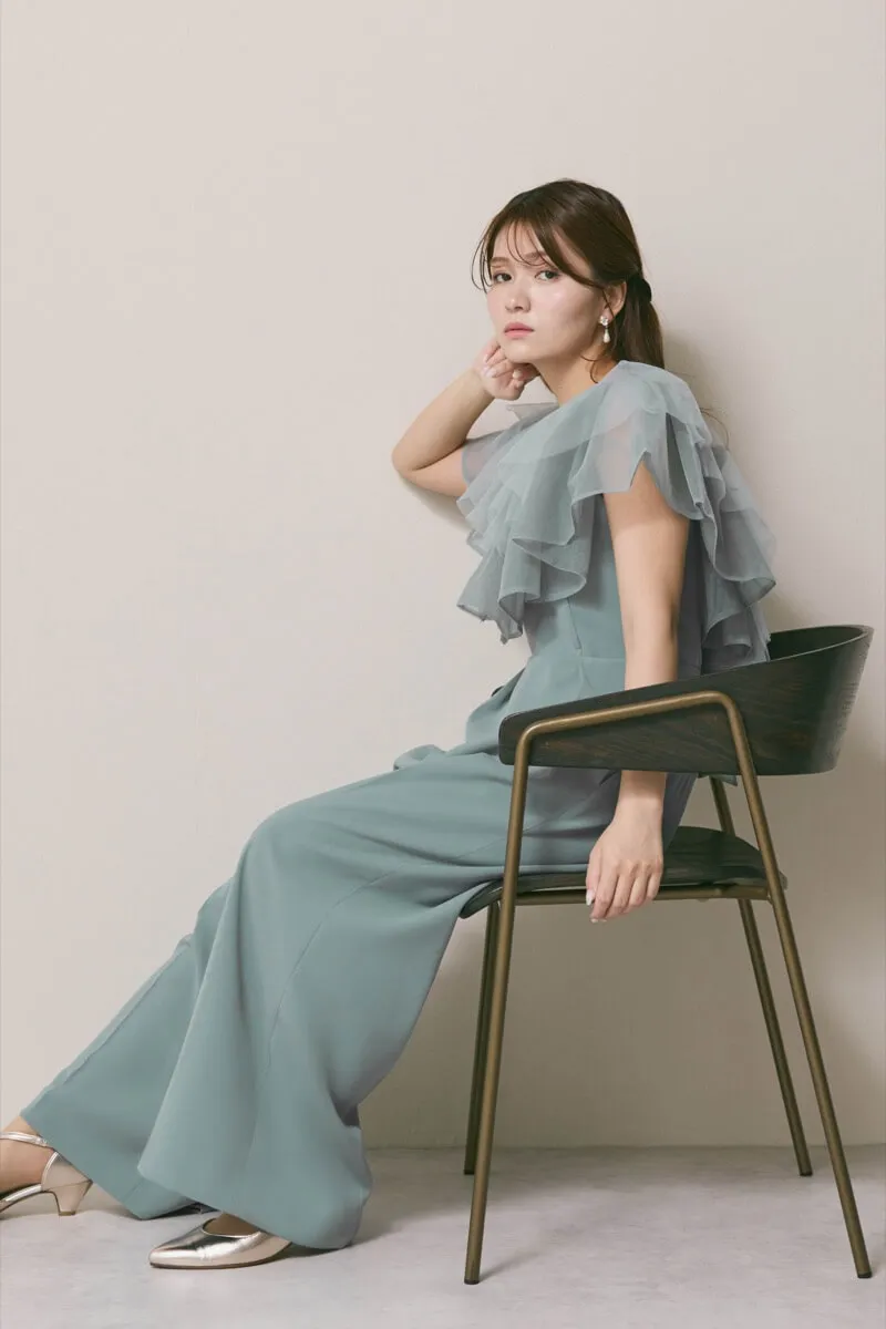 ブルーのチュールカラーベアパンツドレス　M/LAGUNAMOON