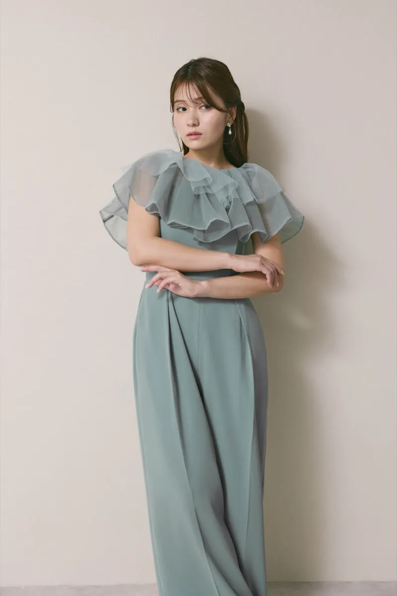 ブルーのチュールカラーベアパンツドレス　M/LAGUNAMOON