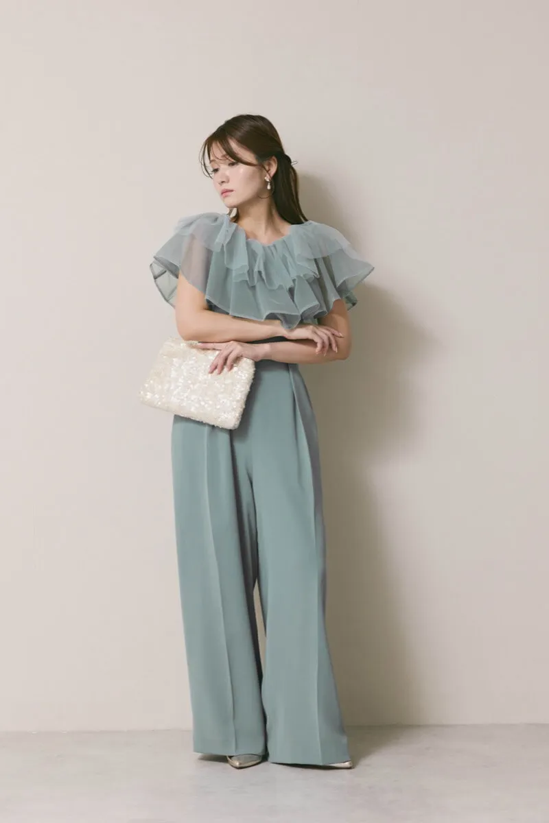 ブルーのチュールカラーベアパンツドレス　M/LAGUNAMOON