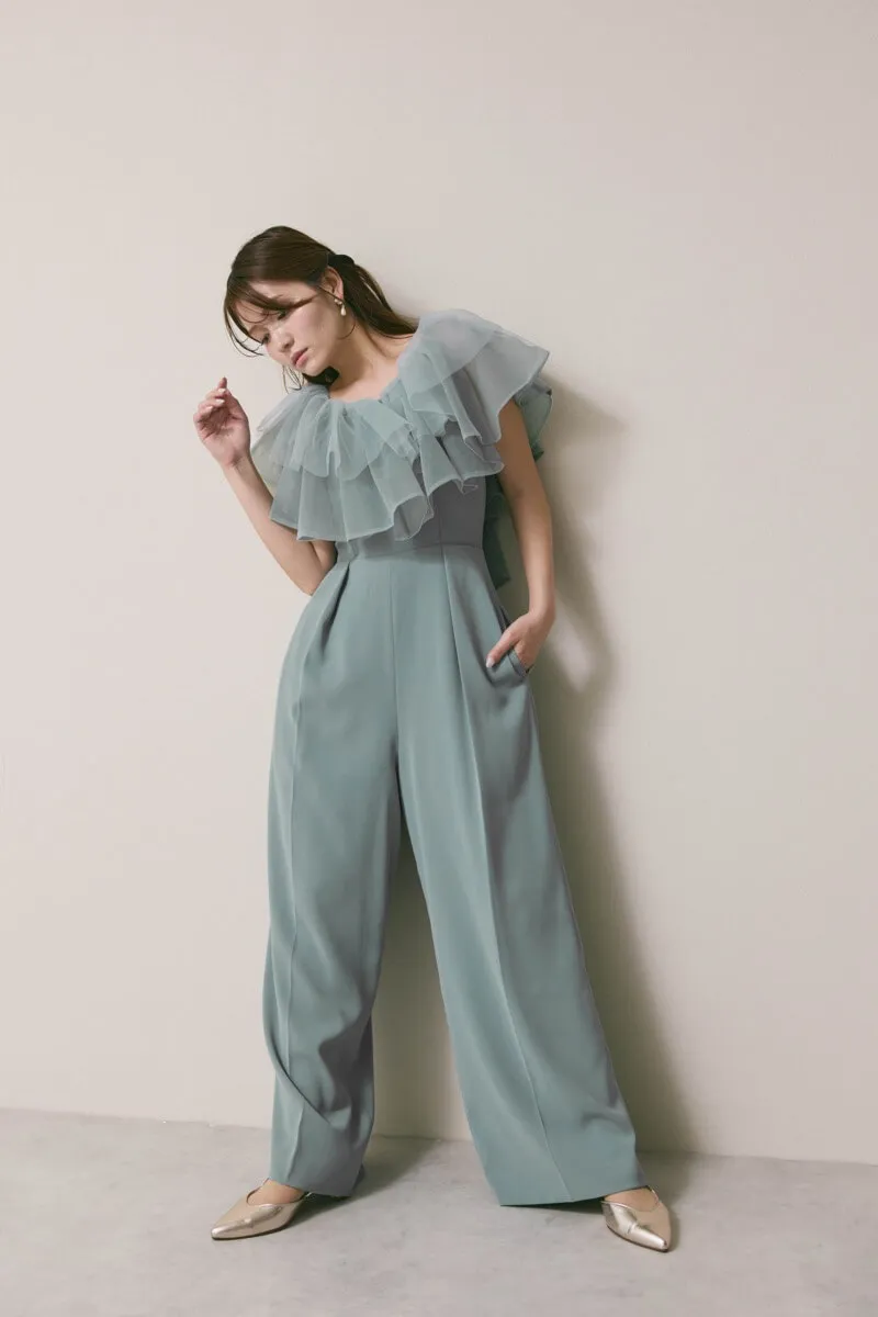 ブルーのチュールカラーベアパンツドレス　M/LAGUNAMOON