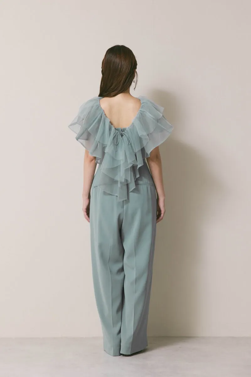 ブルーのチュールカラーベアパンツドレス　M/LAGUNAMOON