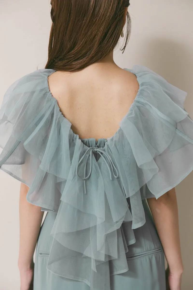 ブルーのチュールカラーベアパンツドレス　M/LAGUNAMOON