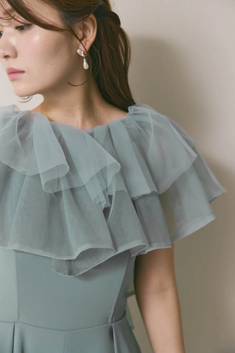 ブルーのチュールカラーベアパンツドレス　M/LAGUNAMOON