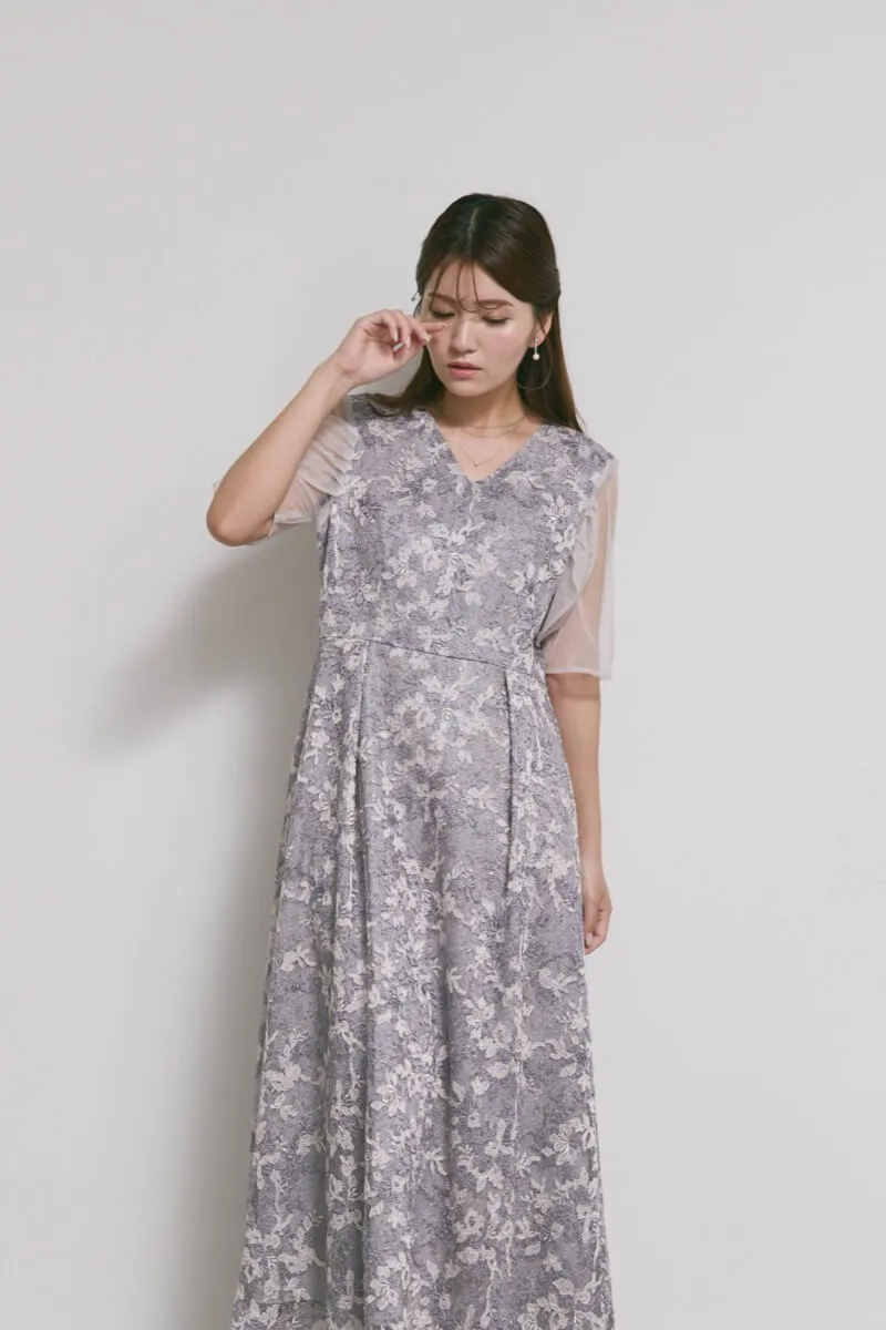 ラベンダーのシアーオフショルドレス　M/kaene