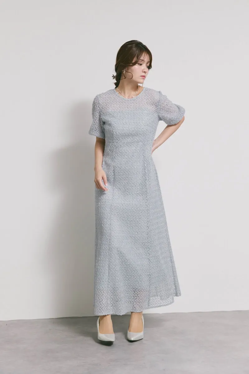 サックスのスパンコールレースドレス　M/kaene