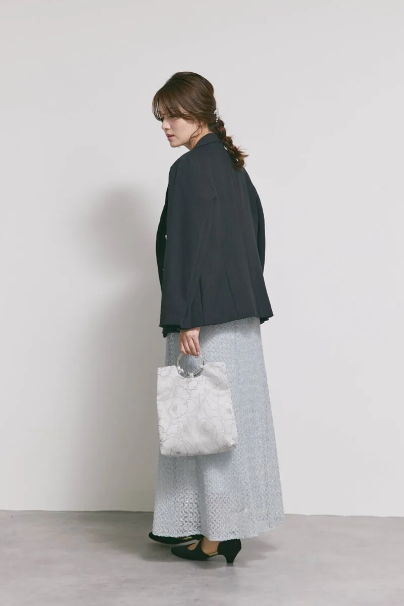 サックスのスパンコールレースドレス　M/kaene