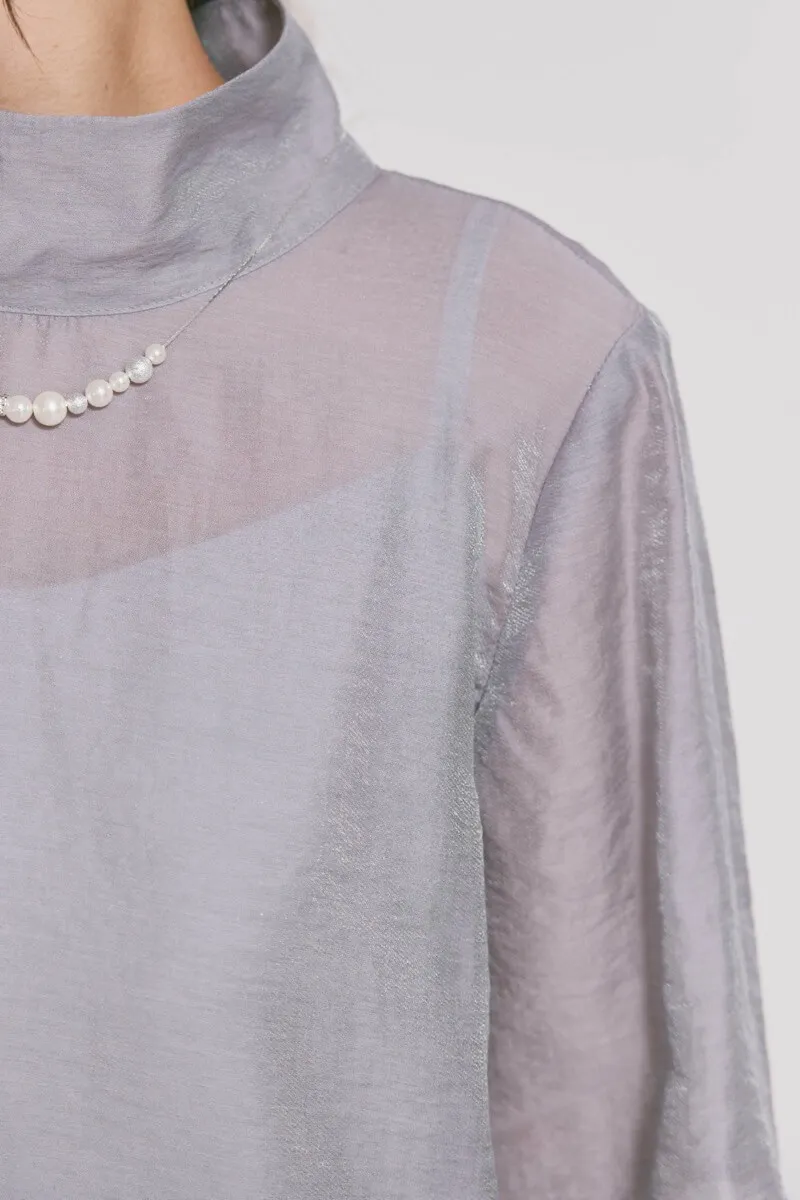 ブルーグレーのテントラインシアードレス