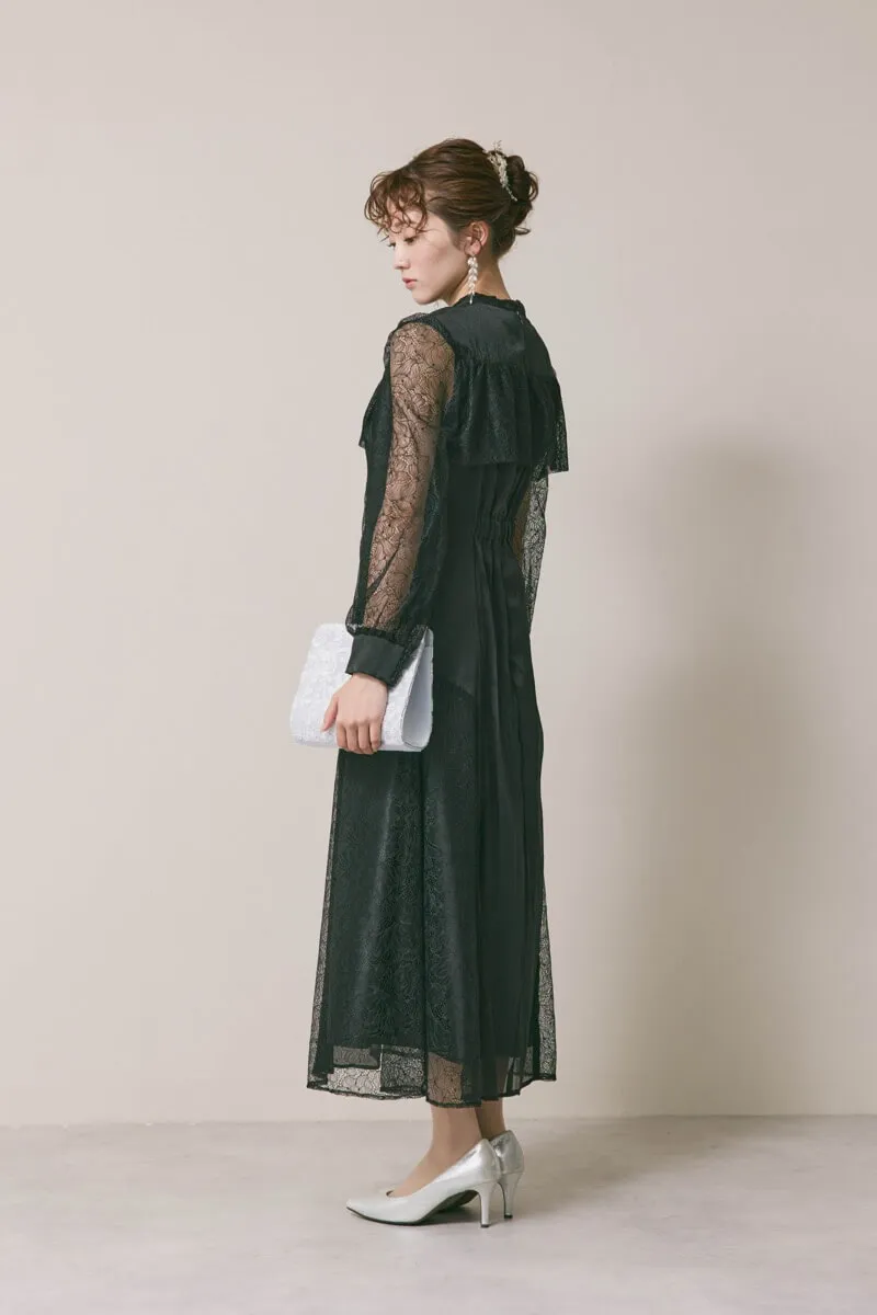 ブラックのシアーレースコンビネーションドレス