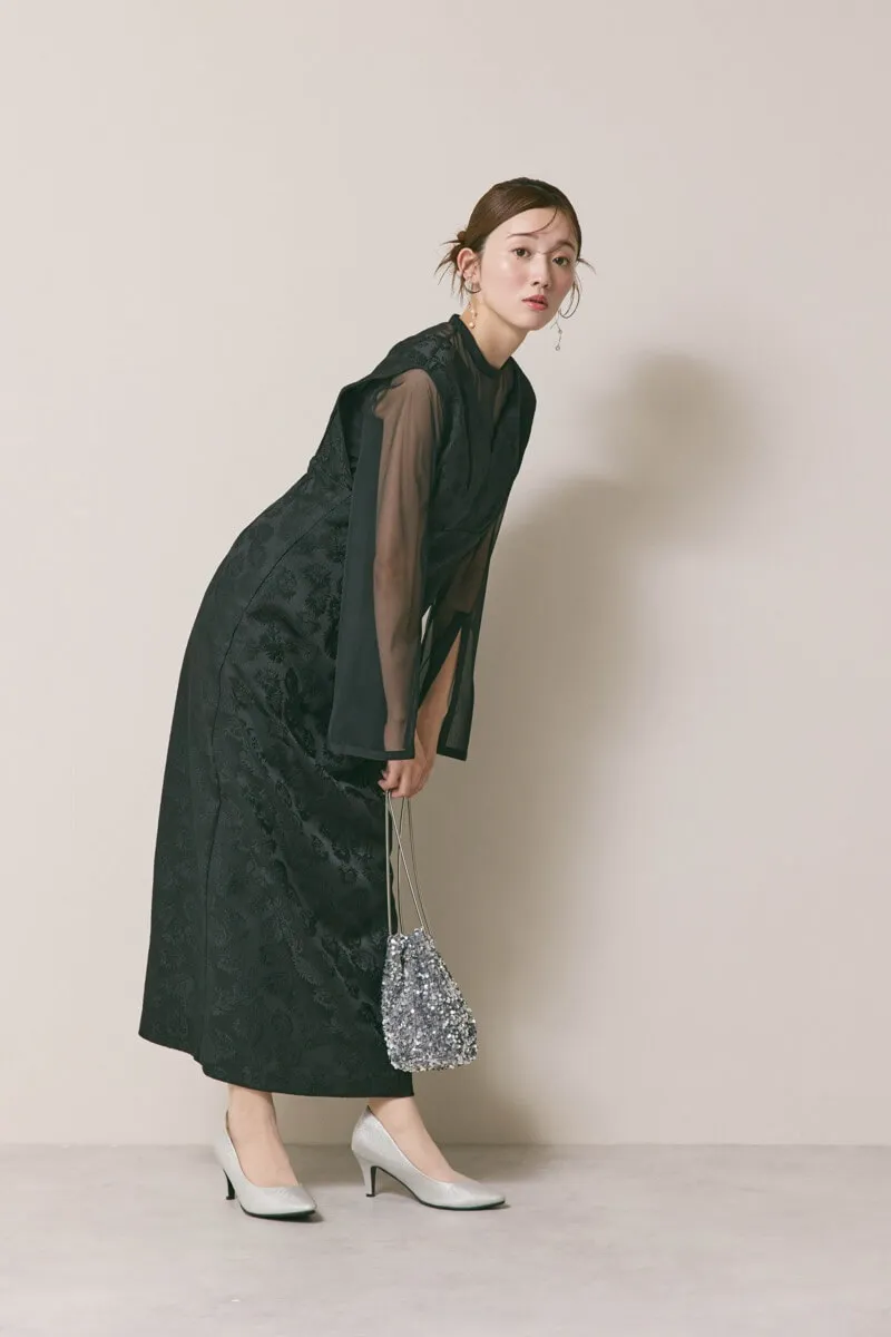 ブラックのジャガードIラインドレス　M/AIMER