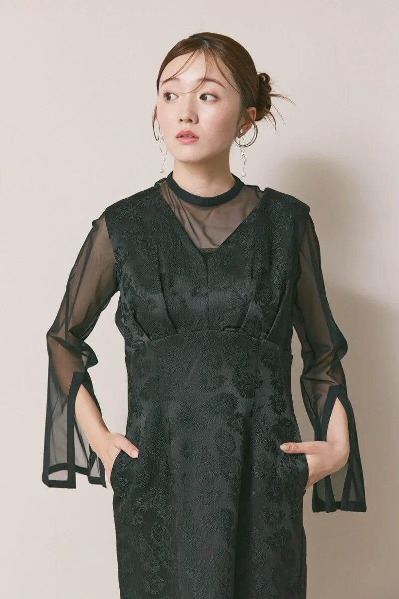 ブラックのジャガードIラインドレス　M/AIMER