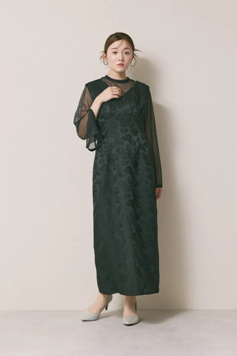 ブラックのジャガードIラインドレス　M/AIMER