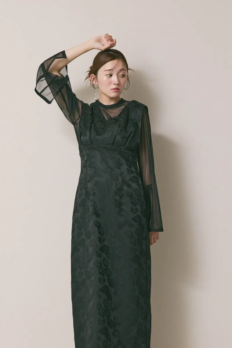 ブラックのジャガードIラインドレス　M/AIMER