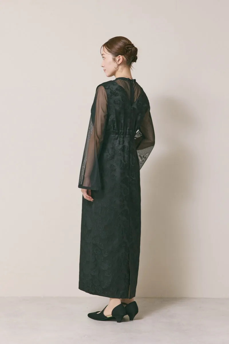 ブラックのジャガードIラインドレス　M/AIMER