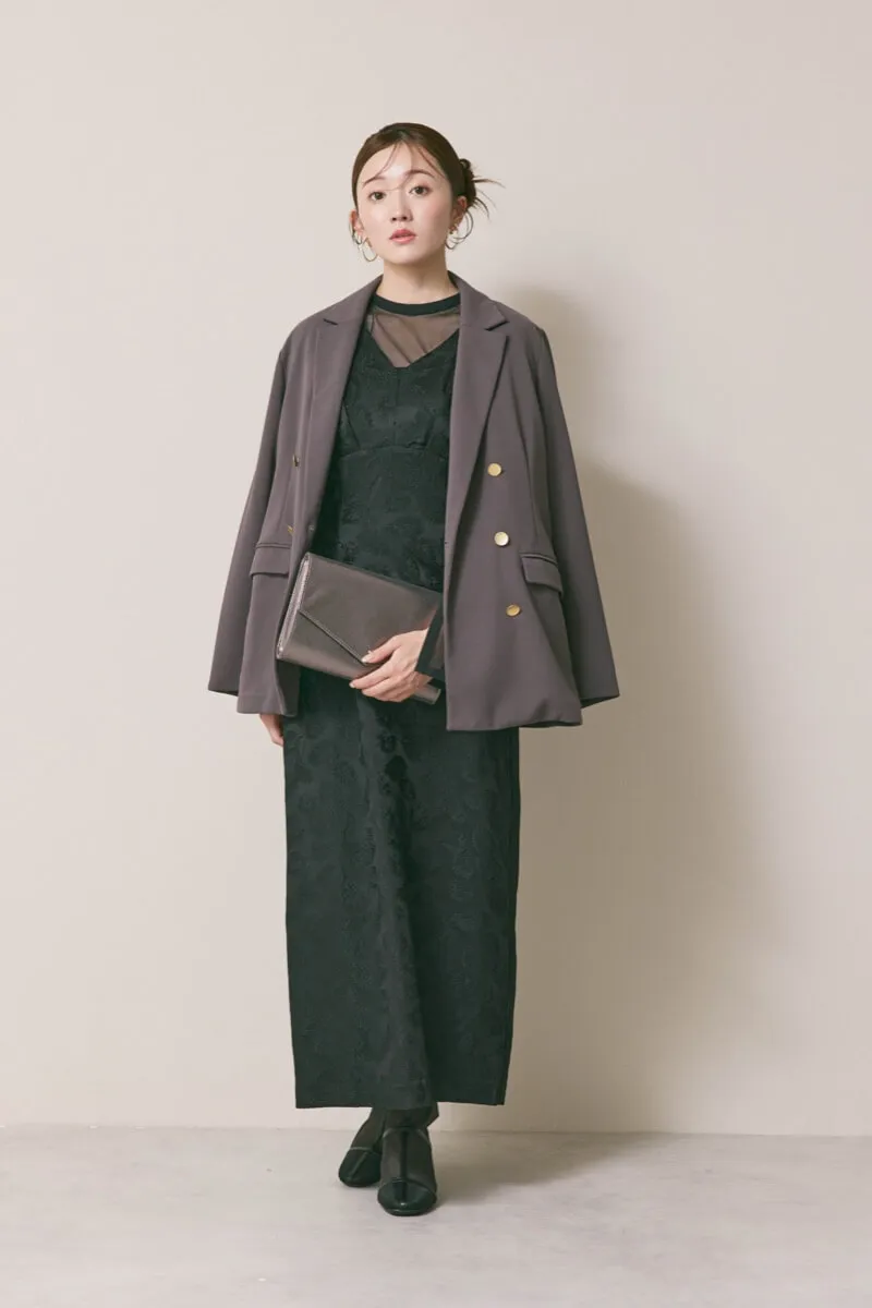 ブラックのジャガードIラインドレス　M/AIMER