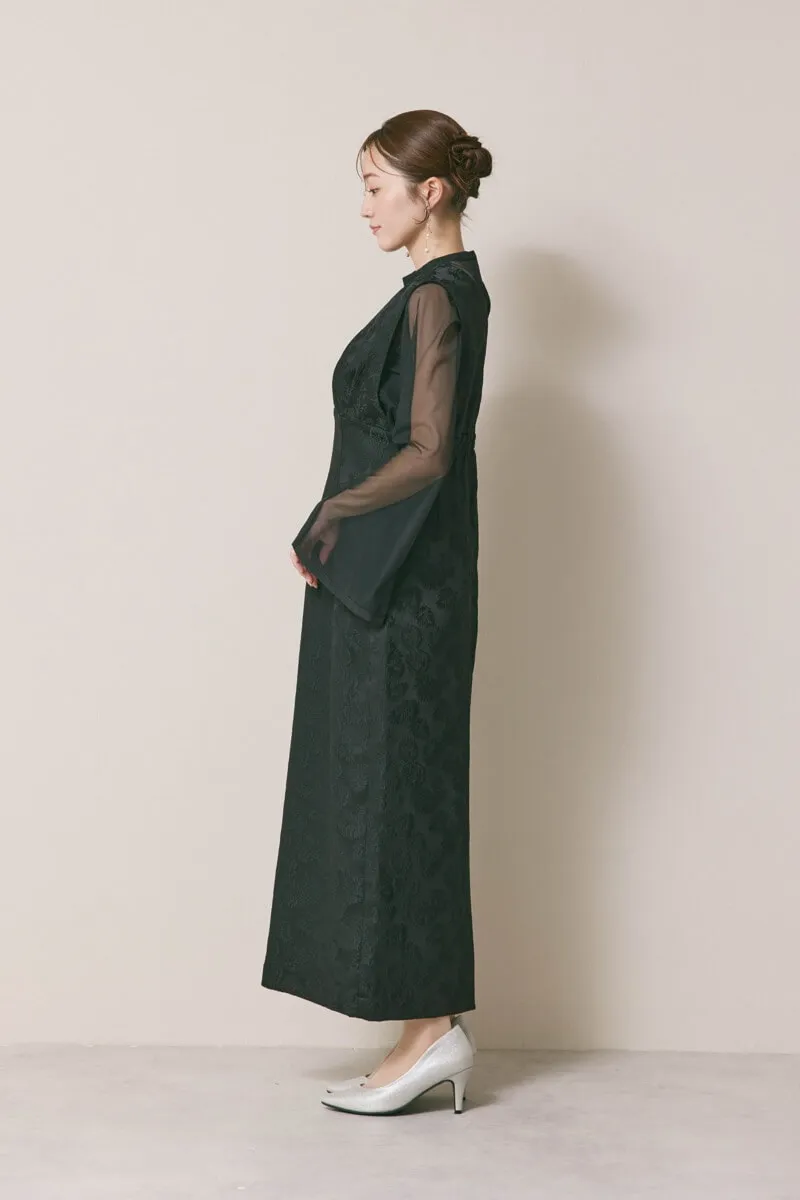 ブラックのジャガードIラインドレス　M/AIMER