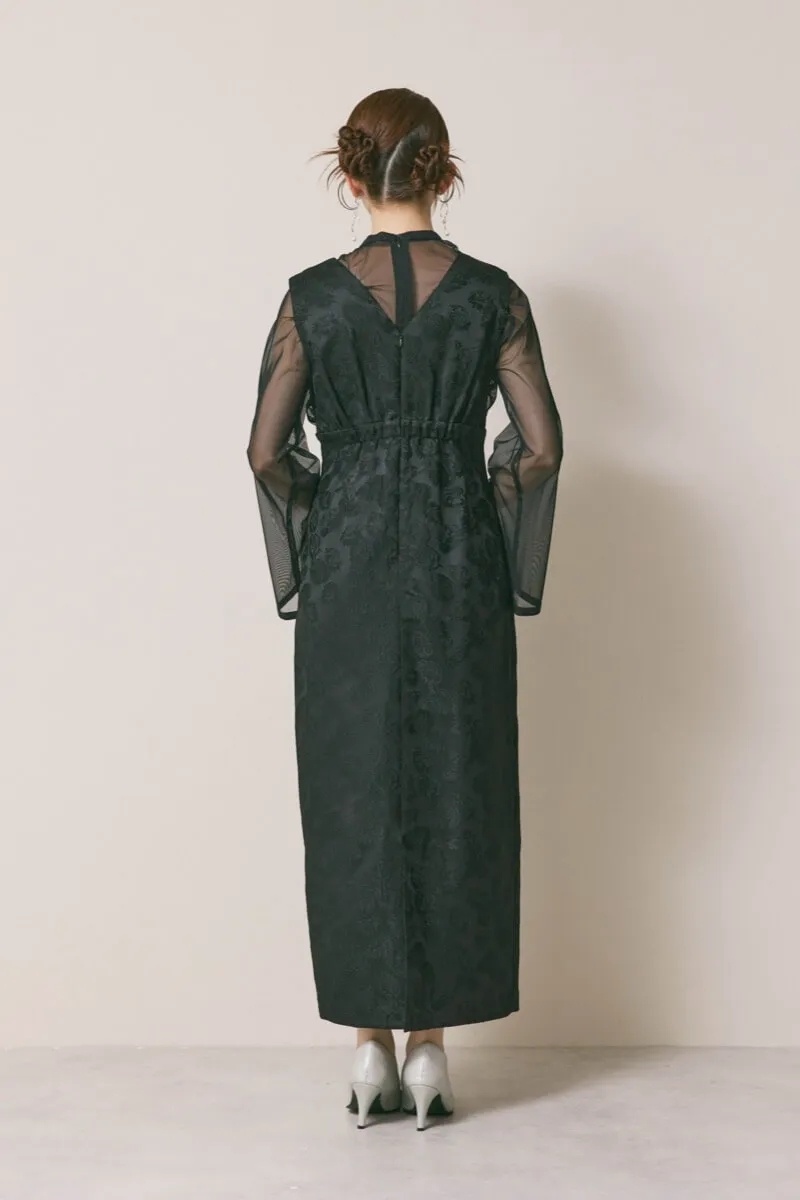 ブラックのジャガードIラインドレス　M/AIMER