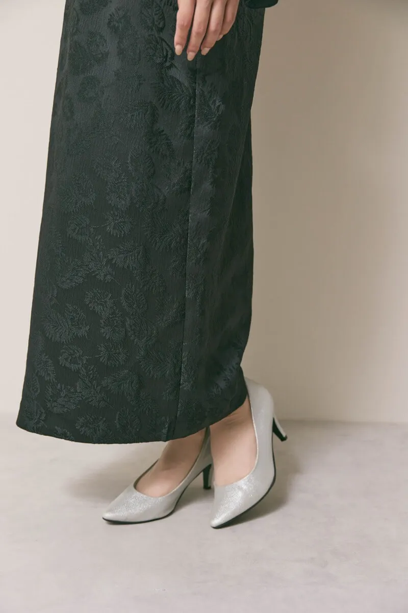 ブラックのジャガードIラインドレス　M/AIMER