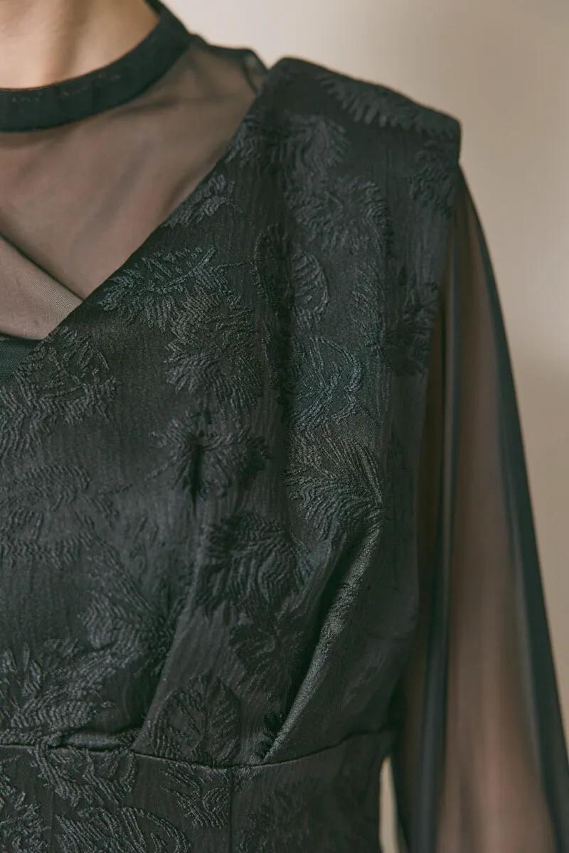 ブラックのジャガードIラインドレス　M/AIMER