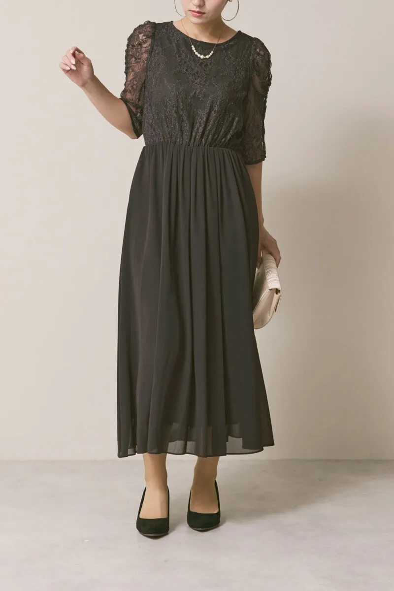 チャコールグレーのパワーショルダーレースドレス　M/YECCA VECCA