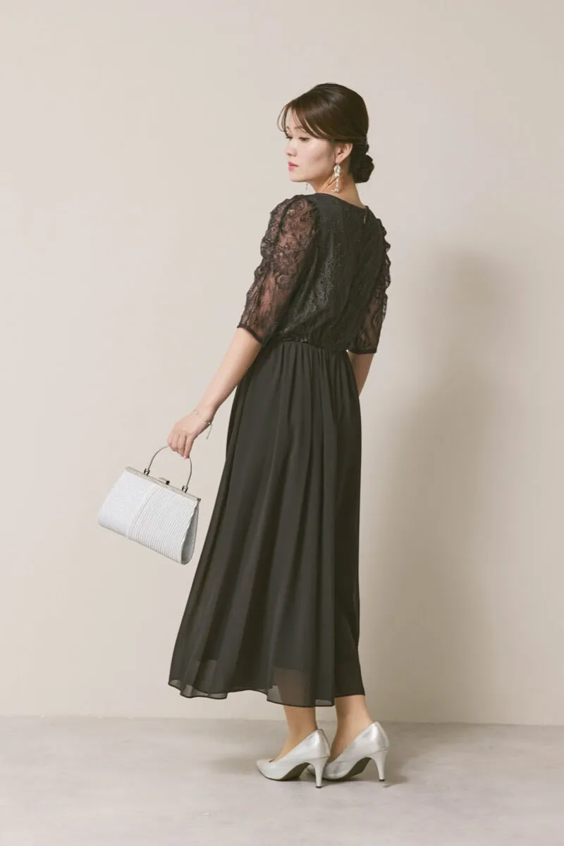 チャコールグレーのパワーショルダーレースドレス　M/YECCA VECCA