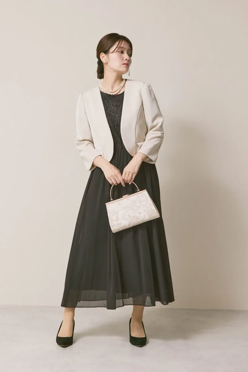 チャコールグレーのパワーショルダーレースドレス　M/YECCA VECCA