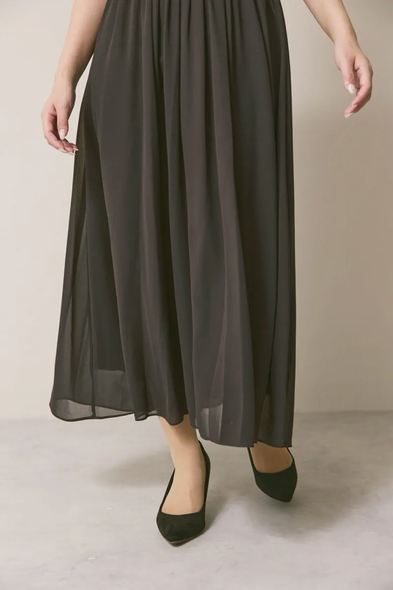 チャコールグレーのパワーショルダーレースドレス　M/YECCA VECCA