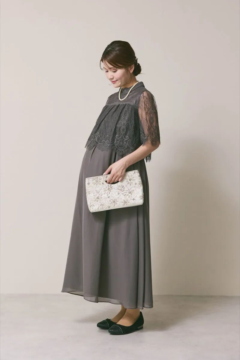 チャコールグレーの授乳口付ハイネックレースドレス L/Select Shop