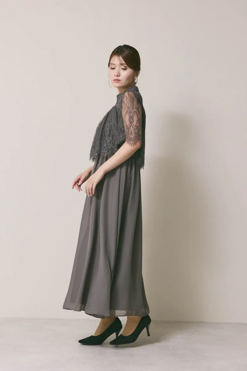 チャコールの授乳口付ハイネックレースドレス LL/Select Shop