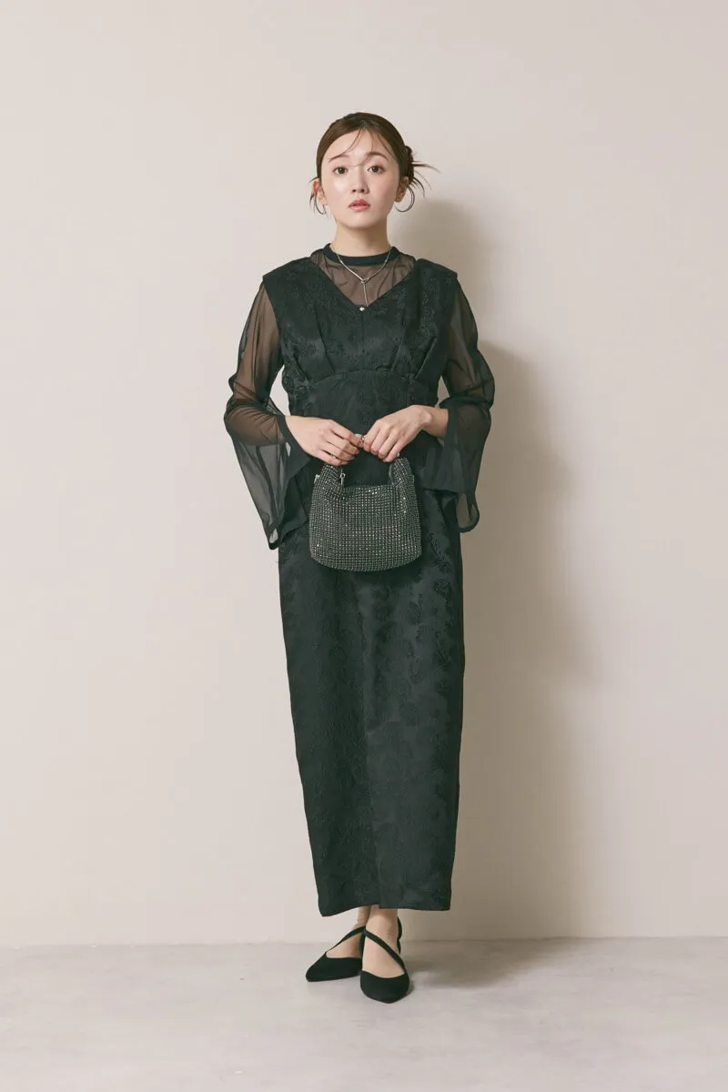 ブラックのジャガードIラインドレス