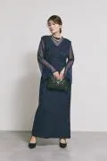 ネイビーのジャガードIラインドレス　L/AIMER