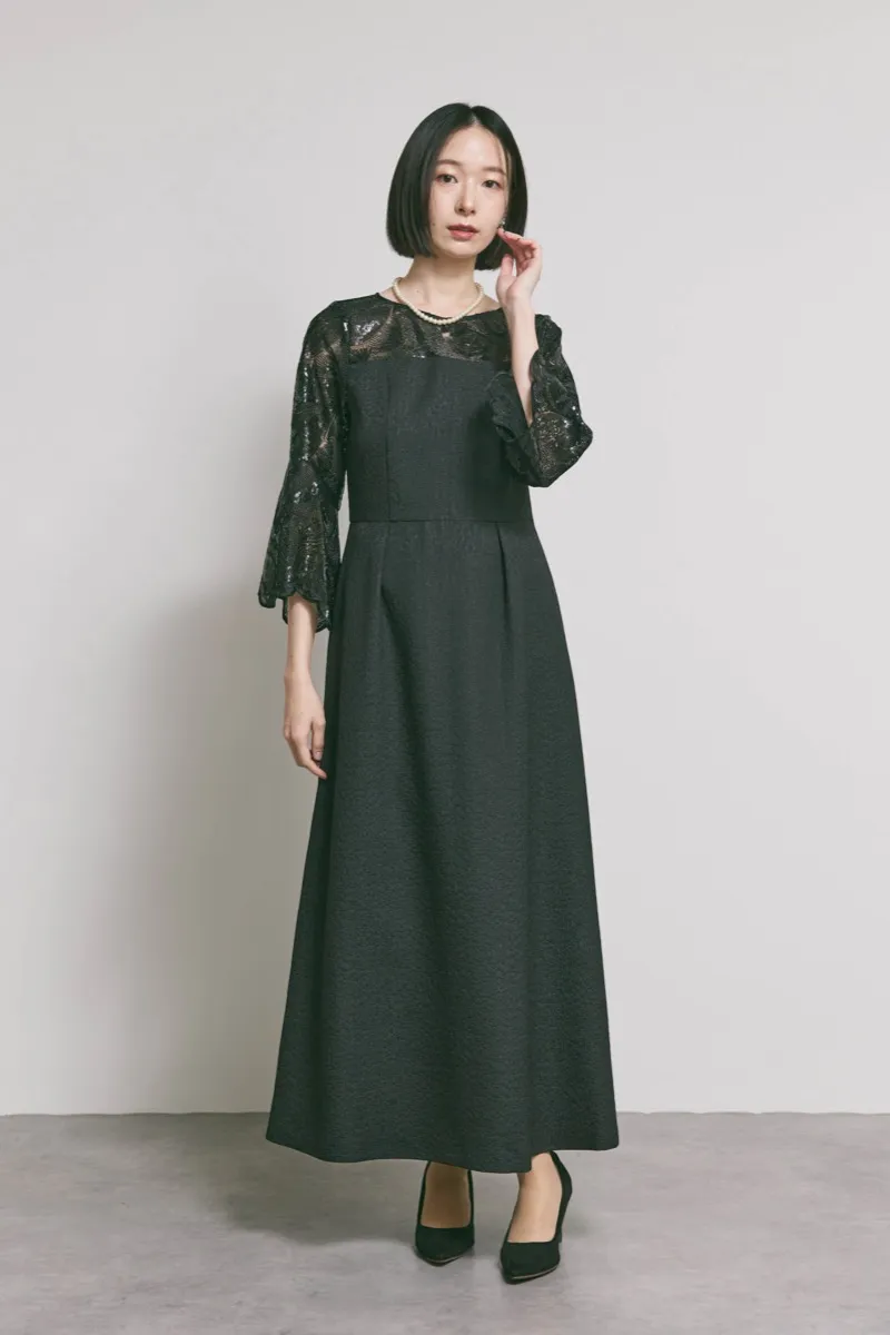 ブラックのブリエレースジャガードドレス　M/eneak [店頭販売価格 42,900円 ]
