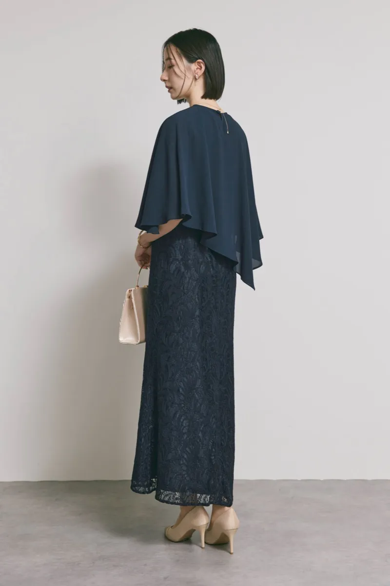 ネイビーのケープレイヤードドレス　M/eneak [ 店頭販売価格 47,300円 ]
