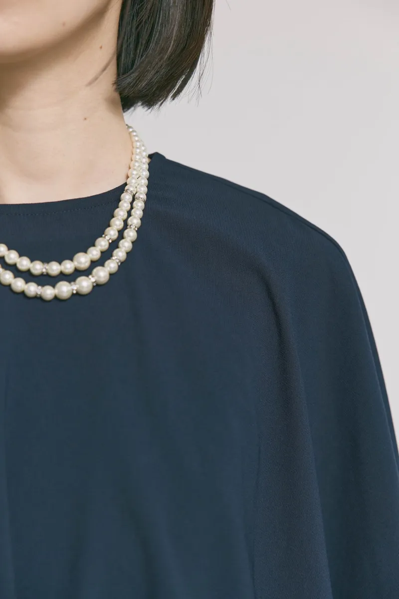 ネイビーのケープレイヤードドレス　M/eneak [ 店頭販売価格 47,300円 ]