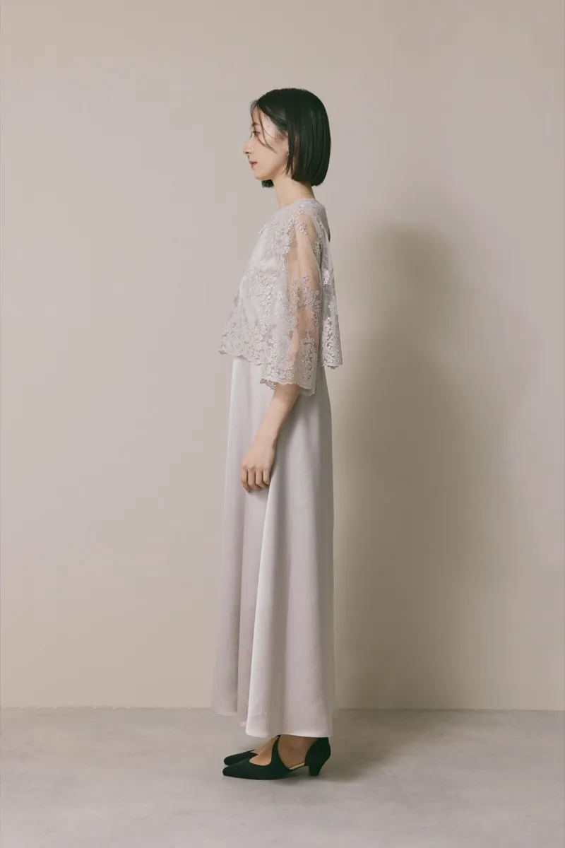 グレージュのシャイニーレースレイヤードドレス　M/eneak [ 店頭販売価格 49,500円 ]