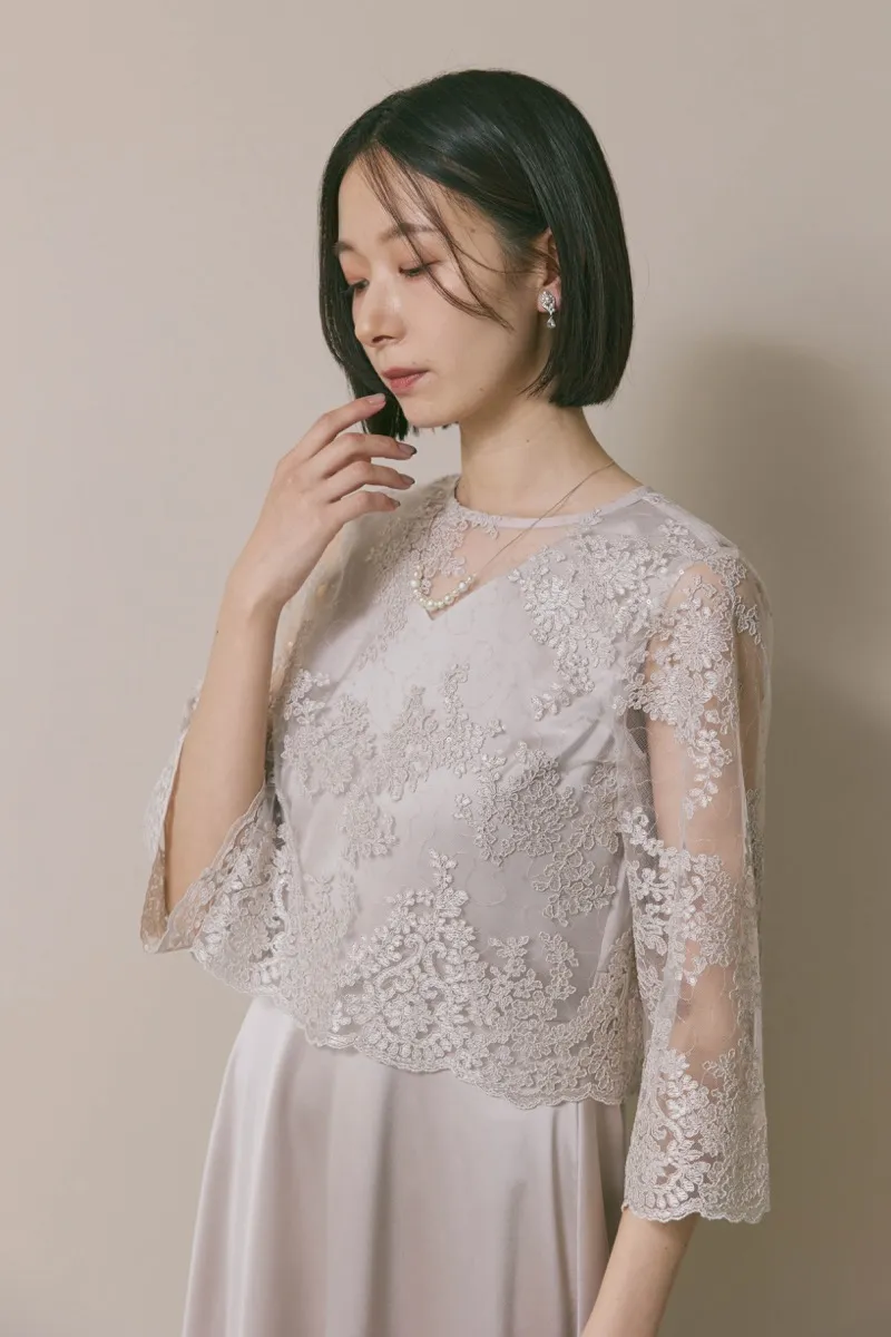 グレージュのシャイニーレースレイヤードドレス　L/eneak [店頭販売価格 49,500円]