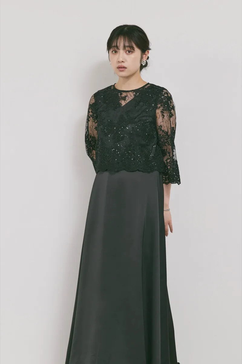 ブラックのシャイニーレースレイヤードドレス　M/eneak [店頭販売価格49,500円 ]