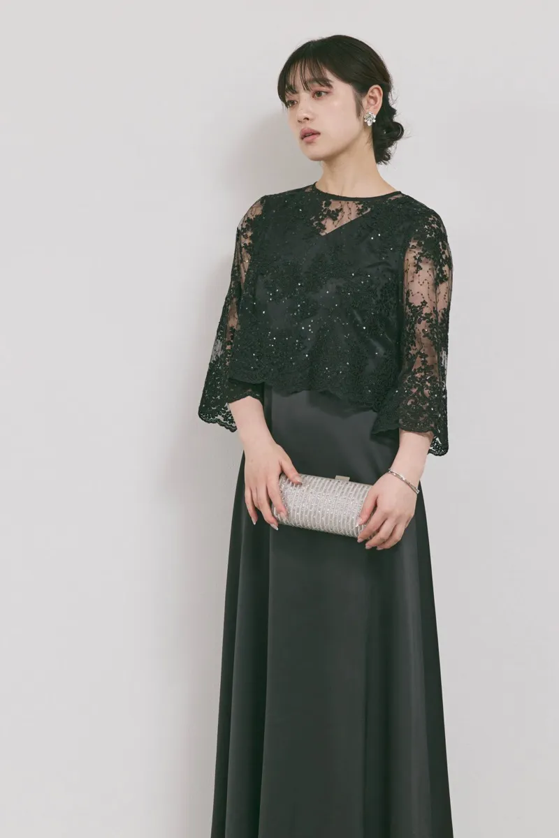 ブラックのシャイニーレースレイヤードドレス　M/eneak [店頭販売価格49,500円 ]