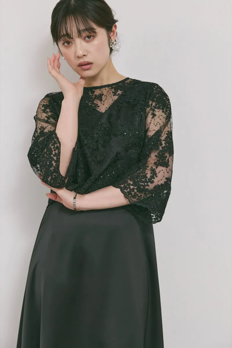 ブラックのシャイニーレースレイヤードドレス　M/eneak [店頭販売価格49,500円 ]