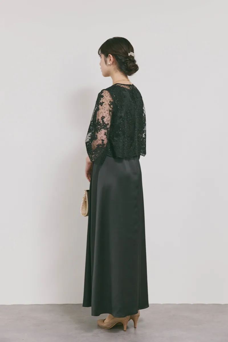 ブラックのシャイニーレースレイヤードドレス　M/eneak [店頭販売価格49,500円 ]