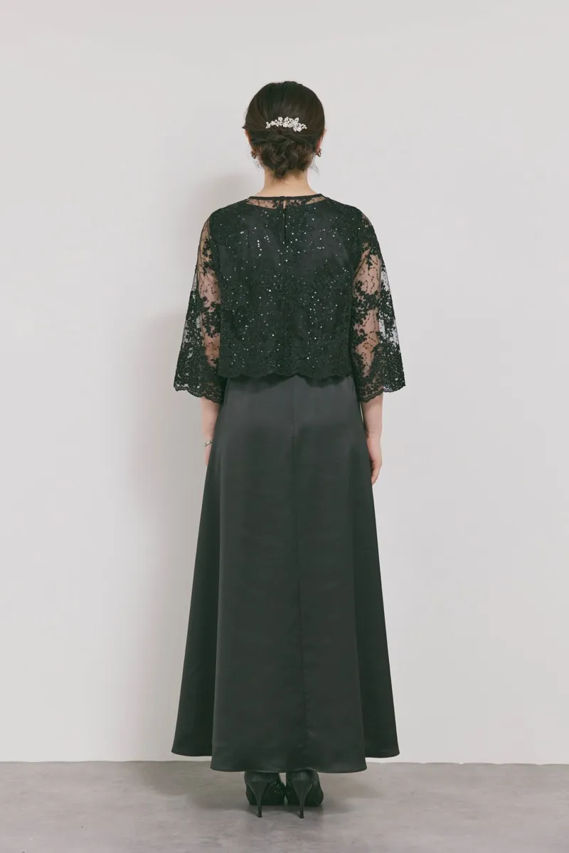 ブラックのシャイニーレースレイヤードドレス　M/eneak [店頭販売価格49,500円 ]