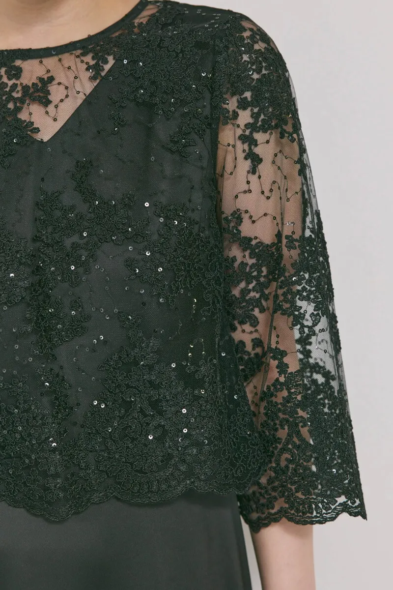 ブラックのシャイニーレースレイヤードドレス　M/eneak [店頭販売価格49,500円 ]