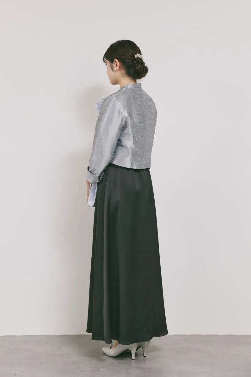 ブラックのシャイニーレースレイヤードドレス　L/eneak　[店頭販売価格49,500円]