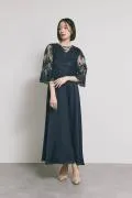 ネイビーのシャイニーレースレイヤードドレス　M/eneak [店頭販売価格 49,500円 ]