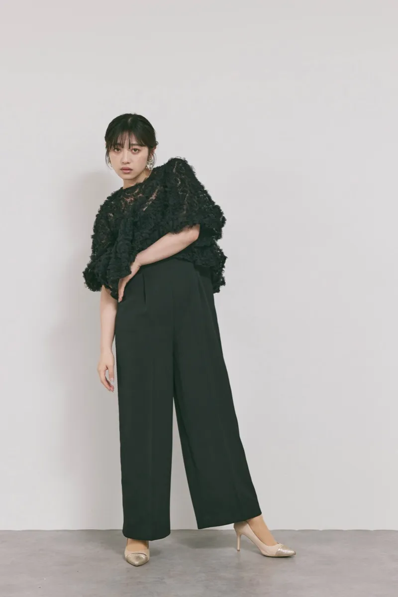 ブラックのペタルテクスチャーパンツドレス　M/Select Shop