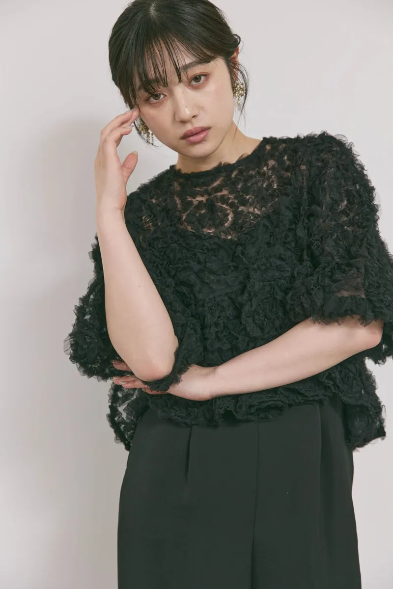 ブラックのペタルテクスチャーパンツドレス　M/Select Shop