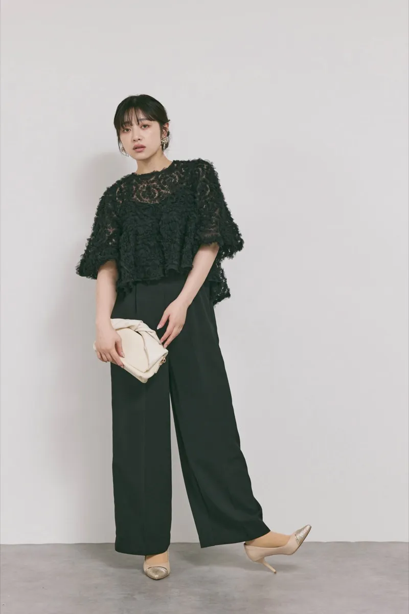 ブラックのペタルテクスチャーパンツドレス　M/Select Shop