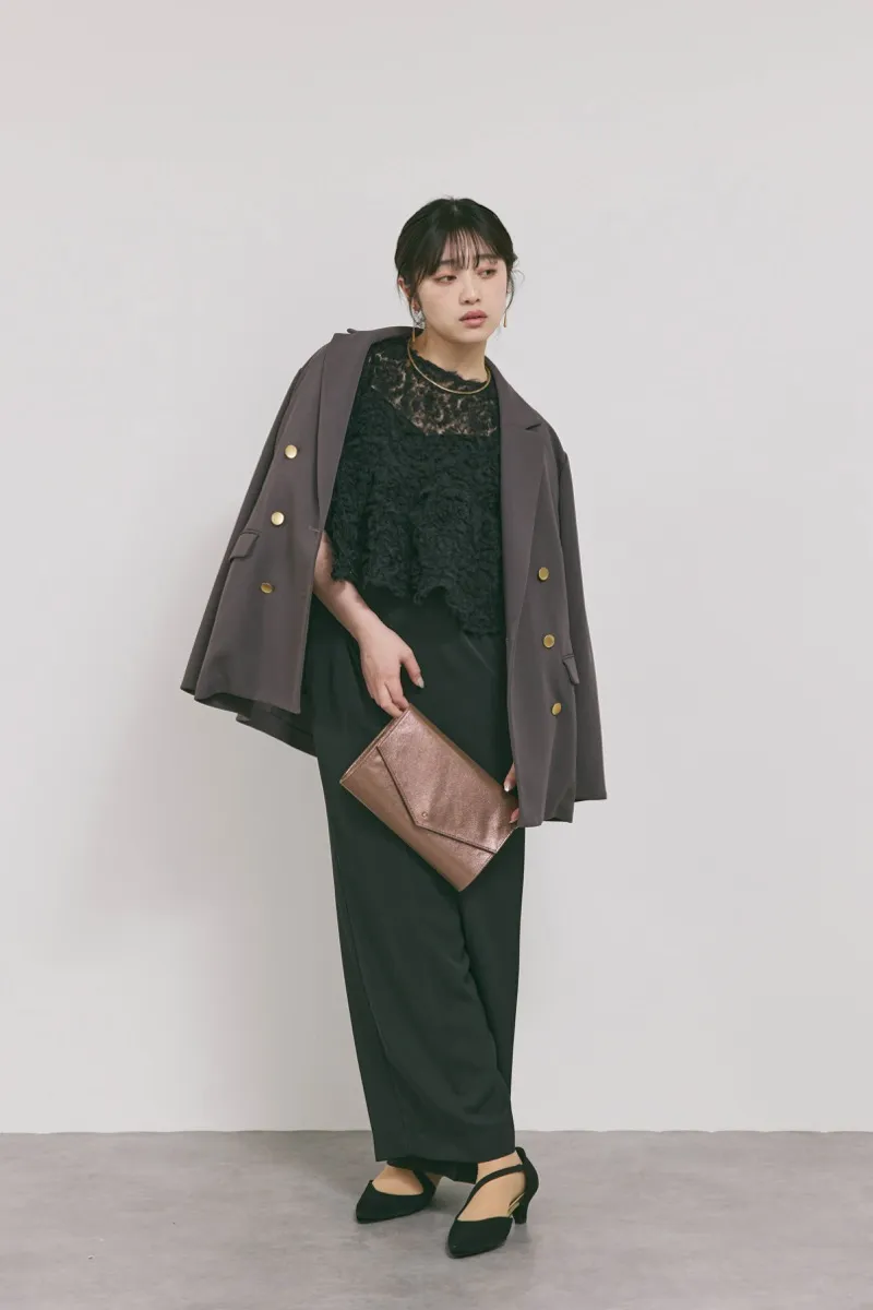 ブラックのペタルテクスチャーパンツドレス　M/Select Shop