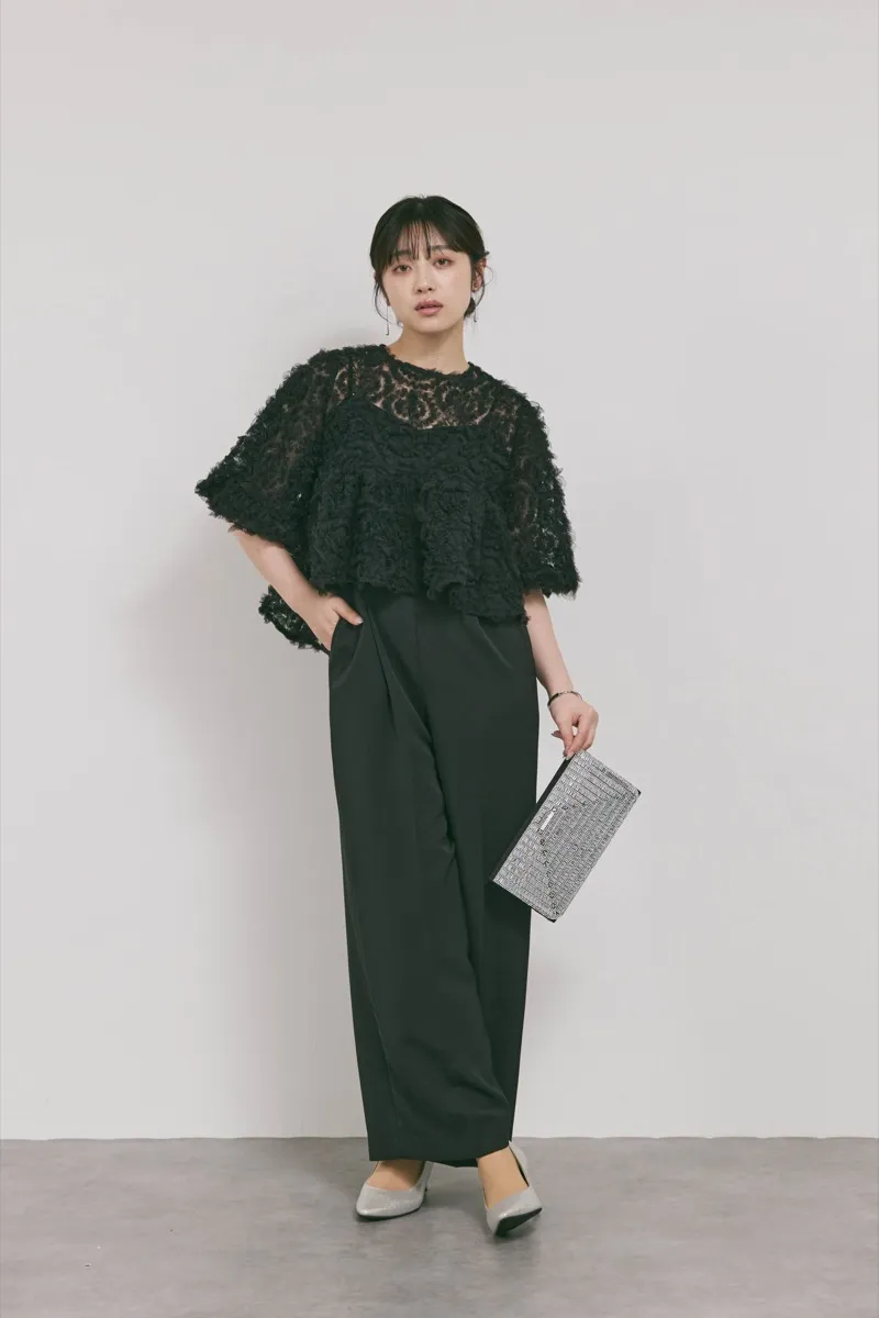 ブラックのペタルテクスチャーパンツドレス　M/Select Shop