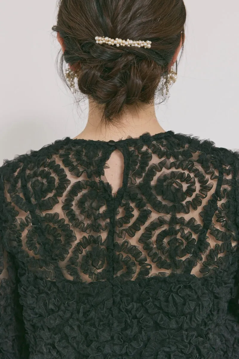 ブラックのペタルテクスチャーパンツドレス　M/Select Shop